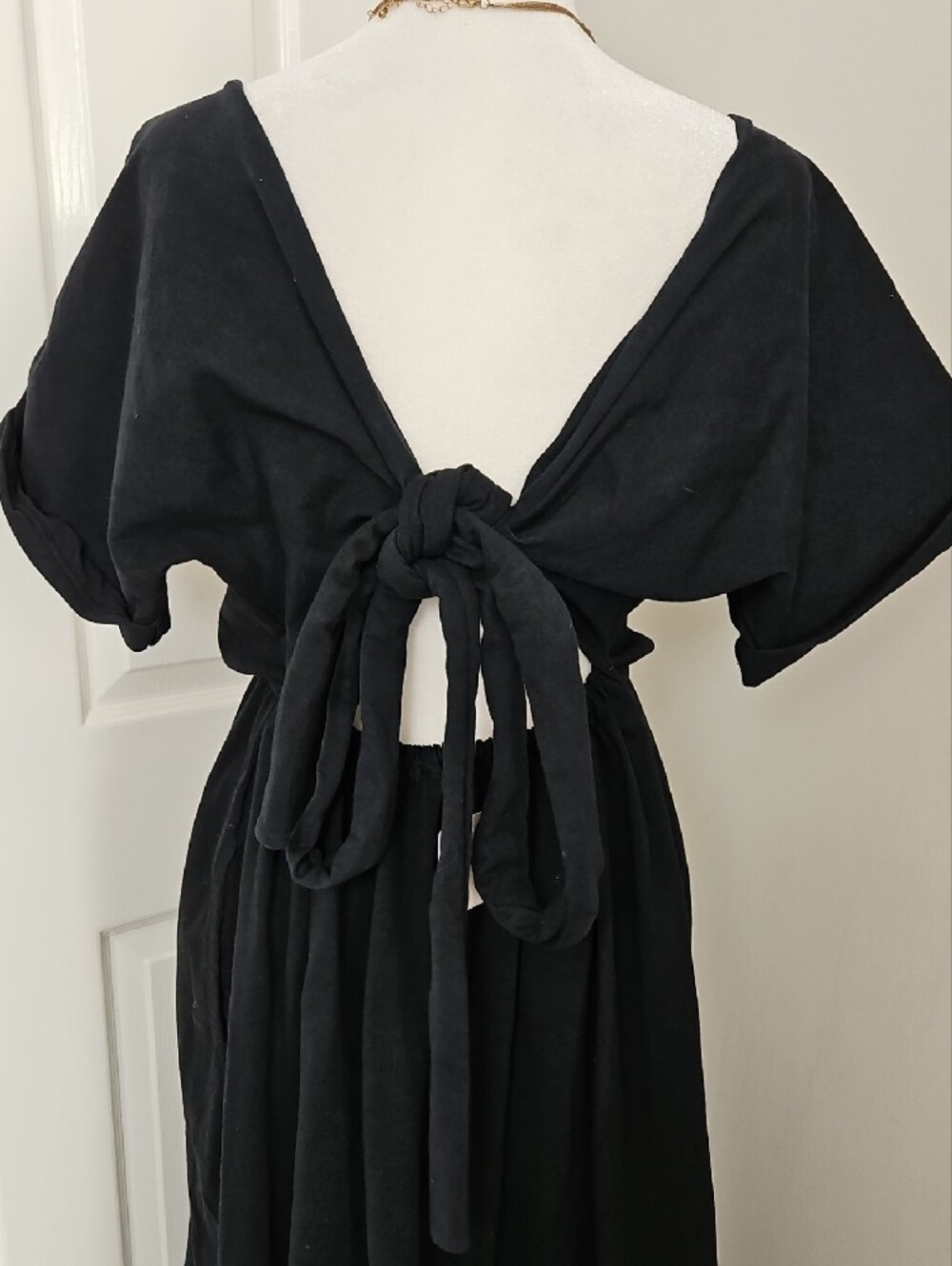NWT FP Beach Sorrento Black Cotton Tie Back Midi Dress Short Sleeve XS - Picture 10 of 13